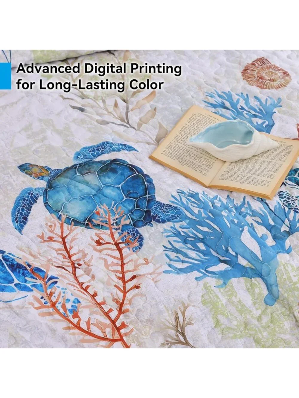 Coastal Sea Turtle King Quilt Set, Lightweight Summer Bedding, Beach House